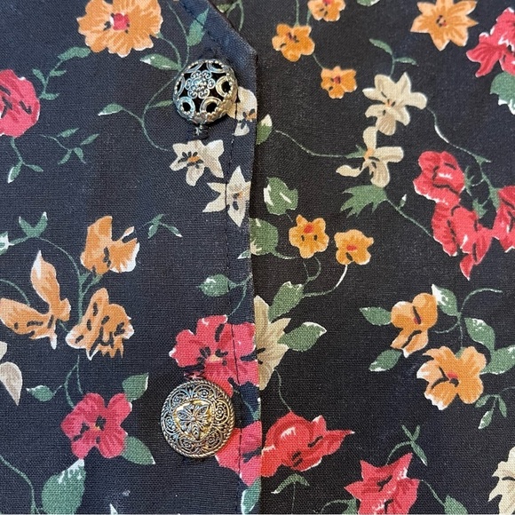 Sitting PRETTY OF CALIFORNIA - Vintage 80s floral boho suit vest Sz L RARE - Picture 5 of 10
